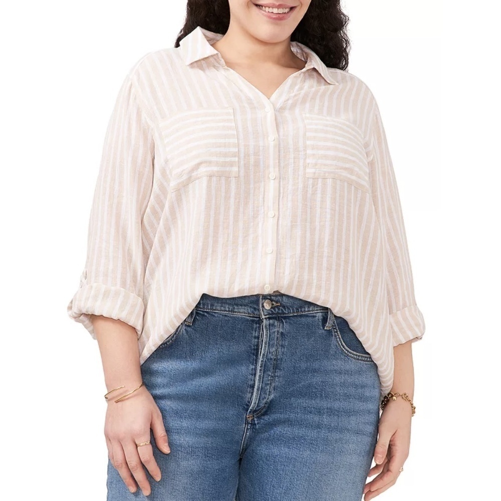 NWT Vince Camuto Roll Tab Striped Button Down Shirt Sz. 3X